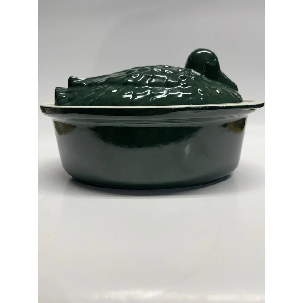 Chasseur French Duck Enameled Cast Iron Terrine Tureen Hunter Green 1.25 Qt